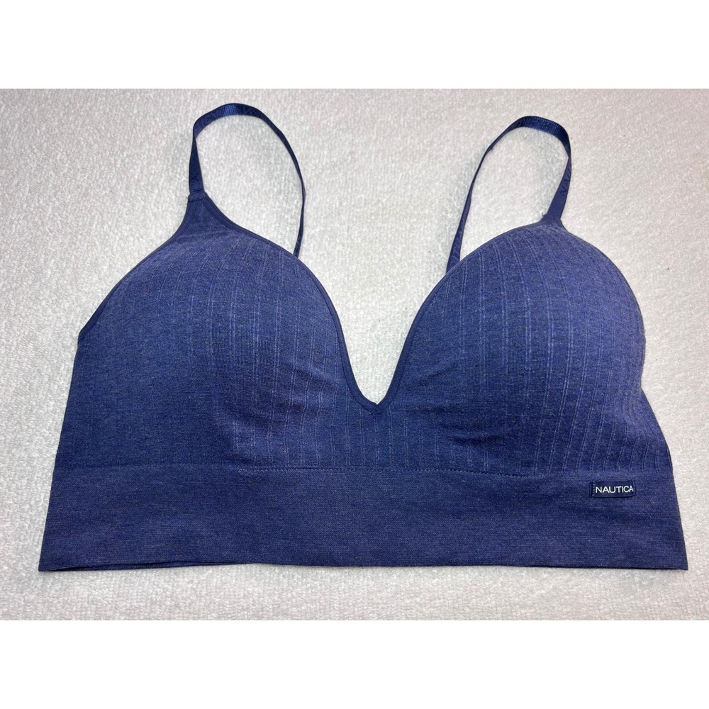 Nautica Intimates Womens Navy Blue Ribbed Wireless Padded Bra 36C 6933-28